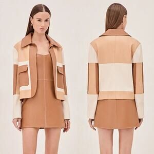 NWT Alexis Vegan Leather Color Blocked Open Front Allister Jacket Size: Large